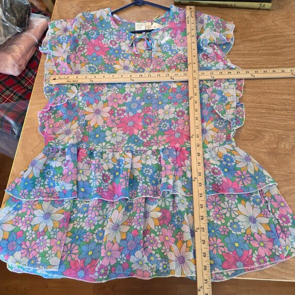 🔴 Jessica Simpson Crazy Daisy Tiered Flutter Sleeve Swim Cover Up Muliticolor S - Picture 12 of 14